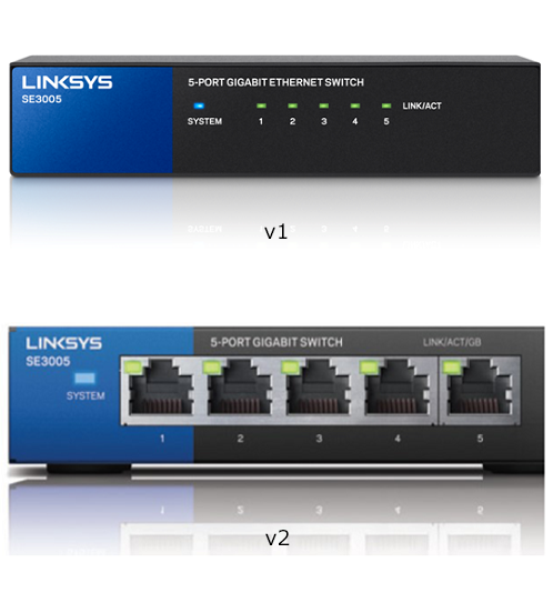 Linksys SE3005V2 5-Port Gigabit Ethernet Switch Black Blue — promotional product image, not the exact item