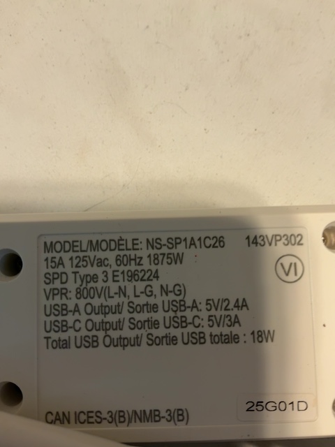 Insignia NS-SP1A1C26 Surge Protector — actual PRF item photo 1 of 2