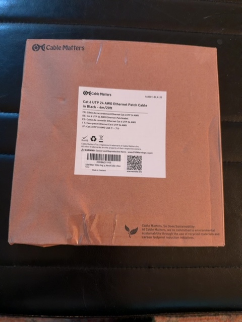 Cable Matters Cat 6 Ethernet Patch Cable 20 ft Black 24 AWG New — actual PRF item photo 1 of 2