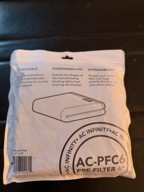 AC Infinity AC-PFC6 Pre-Filter Fabric 6x16 in Carbon Filter Sleeve - 1 Sleeve — actual PRF item photo 1 of 2