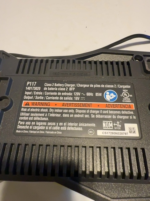 RYOBI P117 18V Charger — actual PRF item photo 2 of 2