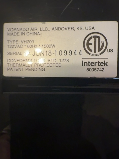 Vornado VH200 Whole Room Heater — actual PRF item photo 3 of 3